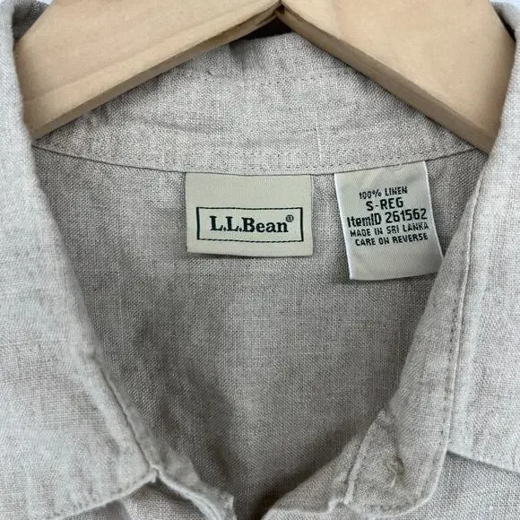 LL BEAN Shirt Womens S Washable Linen Button Up Short Sleeve Woven Beige - Picture 5 of 12